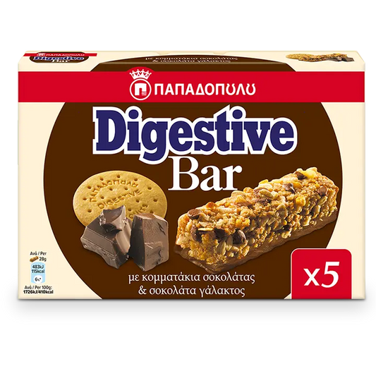 Digestive Bar med mjölkchokladbitar och mjölkchokladöverdragen botten